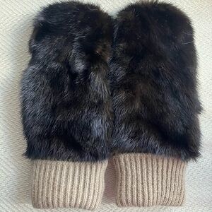 Real Mink Fur Mittens with Knit Cuffs